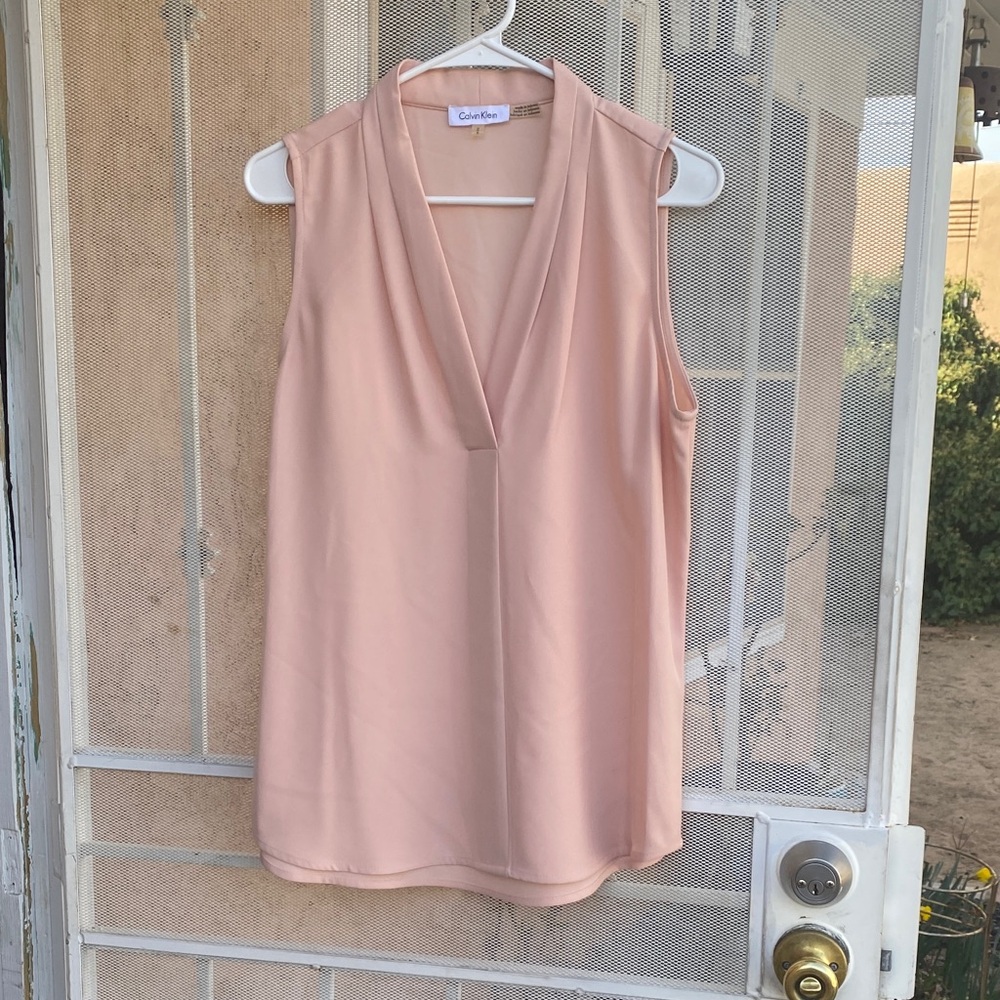 Calvin Klein Women's V-Neck Blouse in Soft Peach